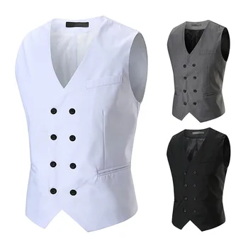 

Summer European code foreign trade new men's solid color V-neck suit vest features double-breasted belt vest