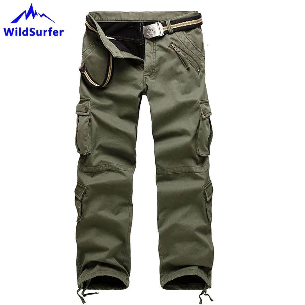 WildSurfer Для мужчин, хлопковые брюки с широкими карманами, верхняя одежда карго Брюки мужские больших размеров треккинг длинные штаны путешествия брюки для кемпинга WP104