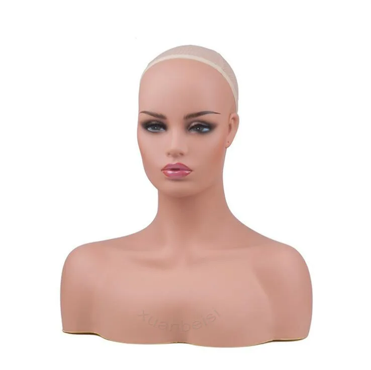 Fleshtone реалистичный тет манекен голова бюст для волос парик ювелирные изделия шляпа серьги шарф наушники дисплей голова манекен парик делая инструменты