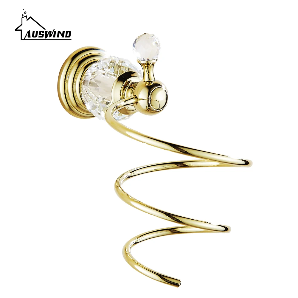 

Europe Antique Clear Crystal Hair Dryer Holder Polished Diamond & Crystal Decorate Storage Shelf Spiral Stand Bathroom Holder HW