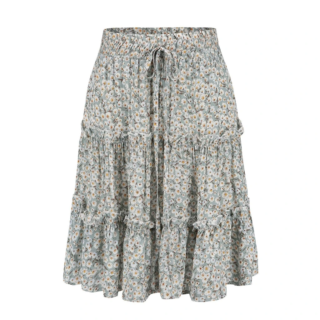 JAYCOSIN  2019  Fashion Women Ribbons Ruffles Floral Print Beach Daliy Casual Short Mini Skirt   19Feb15