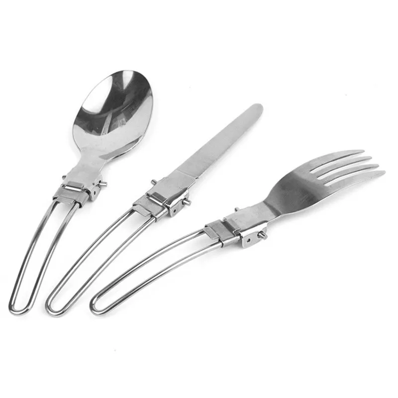 Cuchillo plegable Tenedores cuchara conjunto para viajar senderismo camping picnic portátil de acero inoxidable al aire libre Vajilla