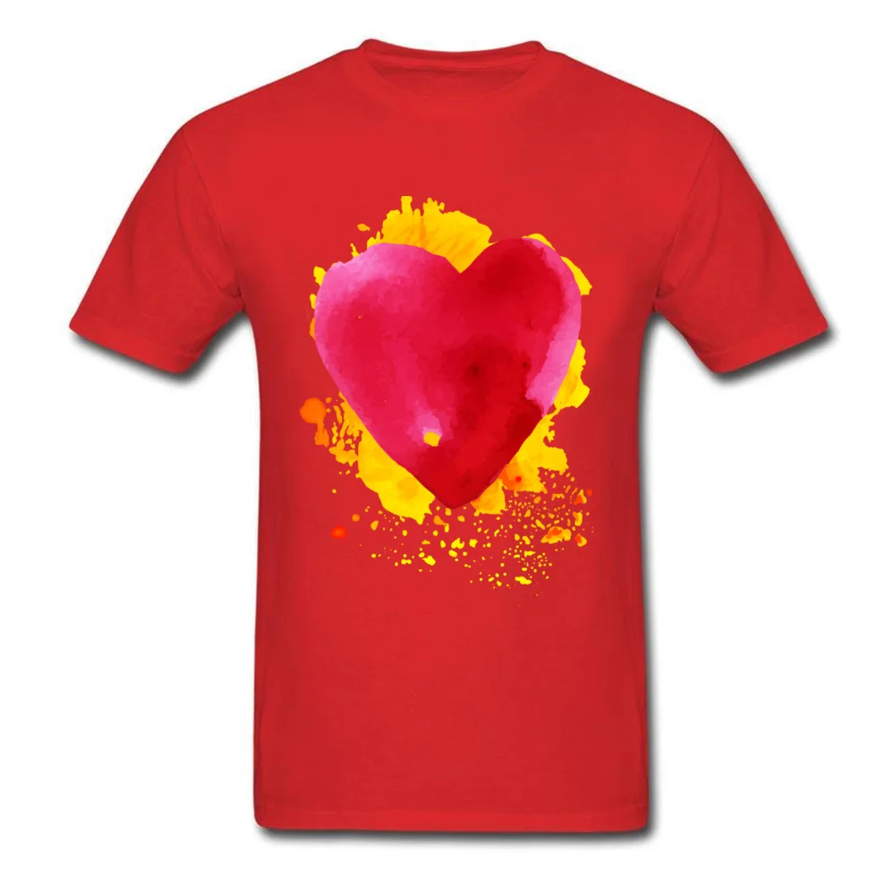 Round Neck Watercolor painted red heart All Cotton Men's T Shirt Casual Short Sleeve Tops Shirt Prevalent Leisure Sweatshirts Watercolor painted red heart red