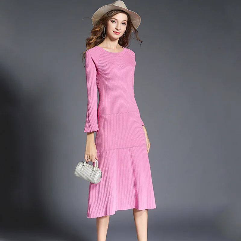 

2018 Spring New Casual long knitted Sweater Dress Women Slim Bodycon Dress Pullover Female Sexy Backless Pink Black Dress Knit