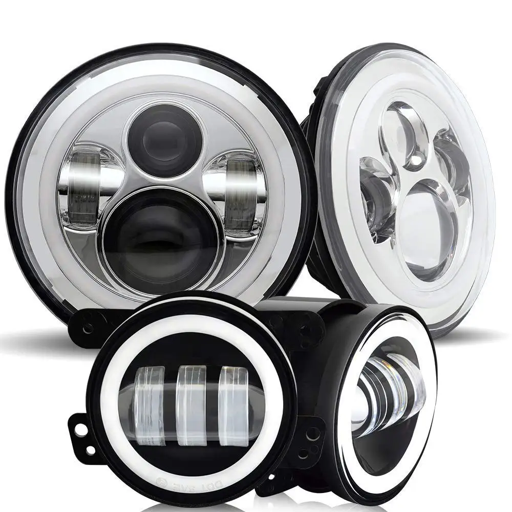

2PCS 60W 7INCH Round LED Headlights Bulb + 4 Inch 30W Led Fog Lights Lamp for Jeep JK CJ LJ Hummer H1 Turn Signal Fast Shipping