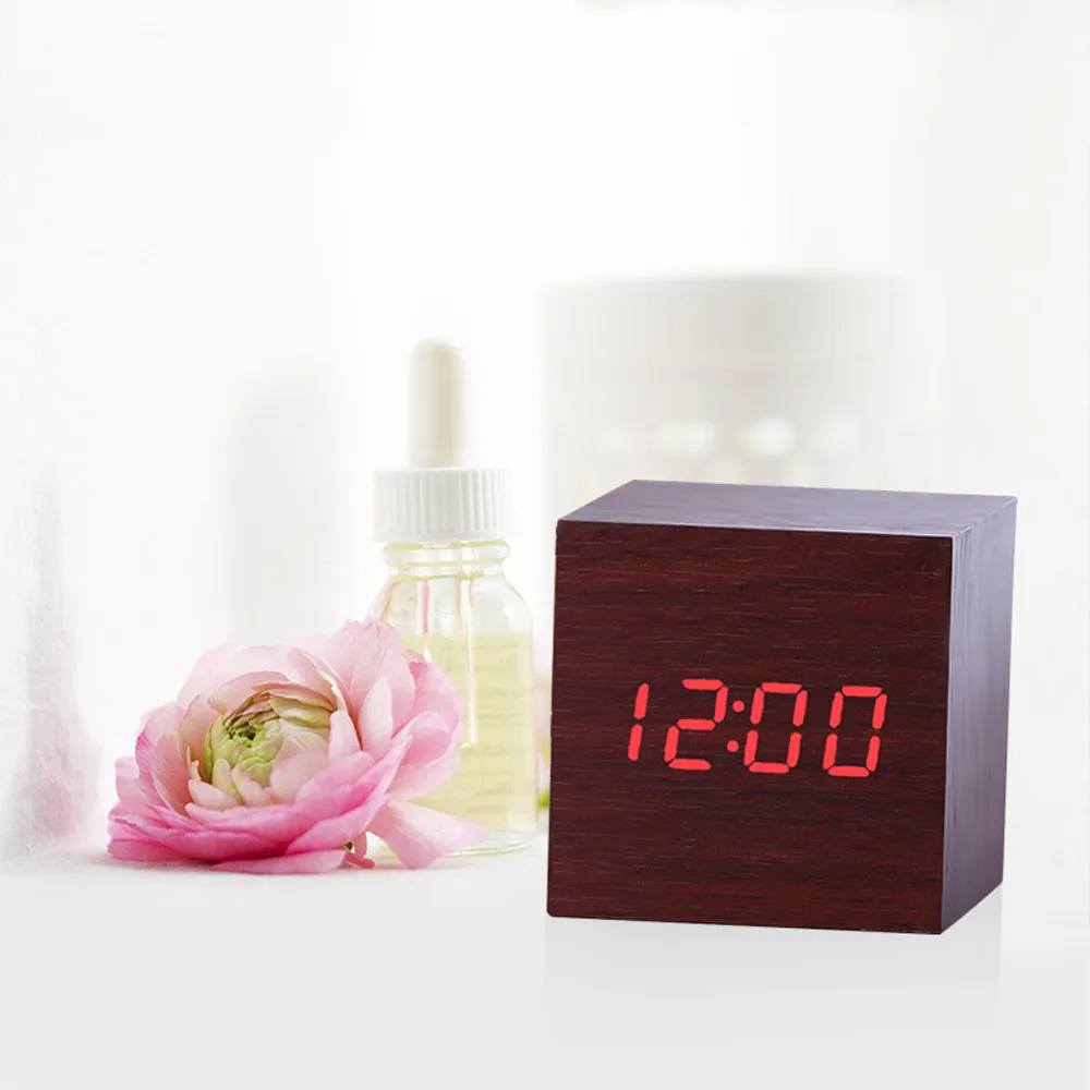 Multicolor Wooden LED Digital Desk Clock Alarm Thermometer Decorative Sadoun.com