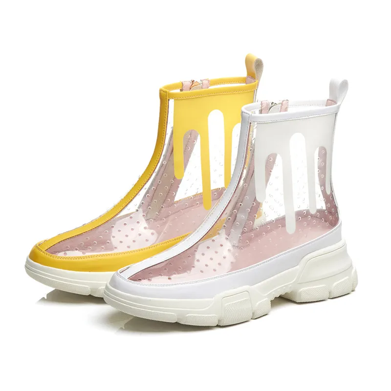 Chaussures Décontracté À Asumer 2019 White Appartements Bottines Nouveau Semelles Zip Bottes yellow Chaude Transparent D'été Dames Compensées Pvc Femmes Slae qzUjMVpLSG