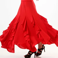 Новое поступление бальных танцев юбка s красный/синий/черный танец фламенко Расширительная юбка для танцев/Танго танцевальная юбка DQ19005