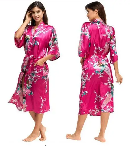 Satin Robes Brides Wedding Robe Sleepwear Silk Pijama Casual Bathrobe Animal Rayon Long Nightgown Women Kimono XXXL RB015