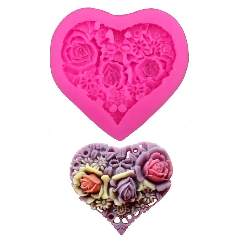 Heart shaped Flowers Silicone Embossed Mold Fondant Cake Decoration