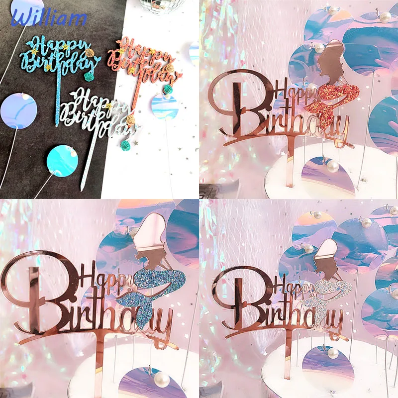 

1pcs Happy Birthday Mermaid Cake Decoration Acrylic Cake Decoration Baking Cake Inserted Card Decoration Tool