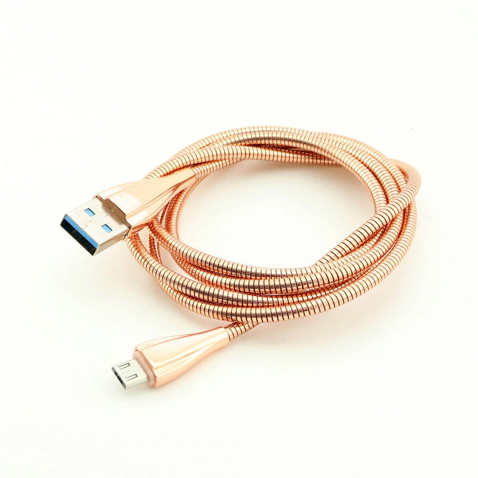 1 шт., 3 фута/1 м, USB 2,0 A, штекер Micro USB, 5 pin, штекер, гибкий, все металлические зарядки, синхронизация данных, Соединительный шнур - Цвет: Rose Golden