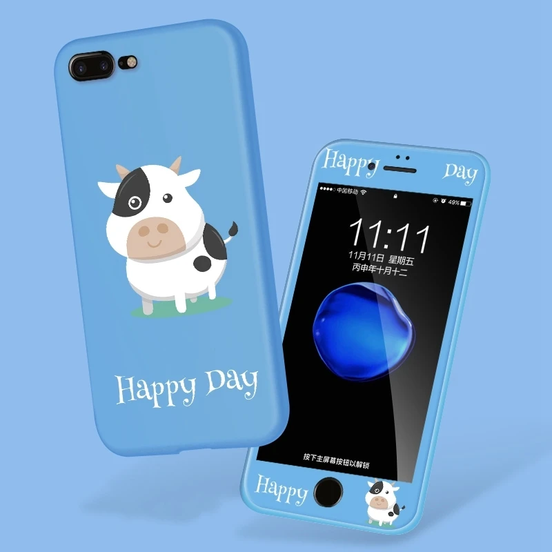 

For iPhone Xs Max Xr Case Soft Silicone Cartoon 360 Full Cover With Tempered Glass Film Back Cover for iPhone 8 7 6 6S Plus