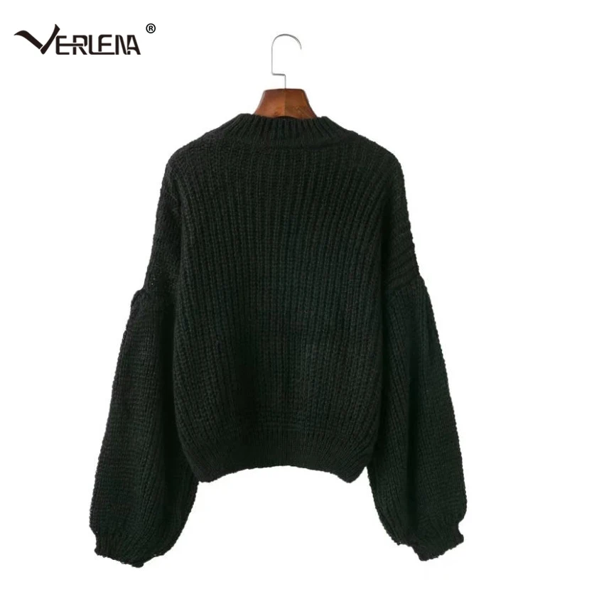 Verlena, черный, красный джемпер с воздушным шаром, рукав, высокий ворот, осенний свитер для женщин, спущенное плечо, свободный светильник, трикотаж, пуловеры