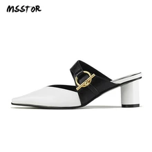 MSSTOR Buckle Womens Slippers Outdoor Mixed Colors Sexy Fashion Thick Heel Mules High Heels Leather Women Summer Slippers 2019 MSSTOR Buckle Womens Slippers Outdoor Mixed Colors Sexy Fashion Thick Heel Mules High Heels Leather Women Summer Slippers 2019
