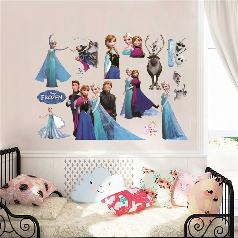 Cartoon Olaf Sven Kristoff Hans Anna Elsa Princess Frozen Theme Wall Stickers Home Decoration Anime Movie Mural Art Kids Decals