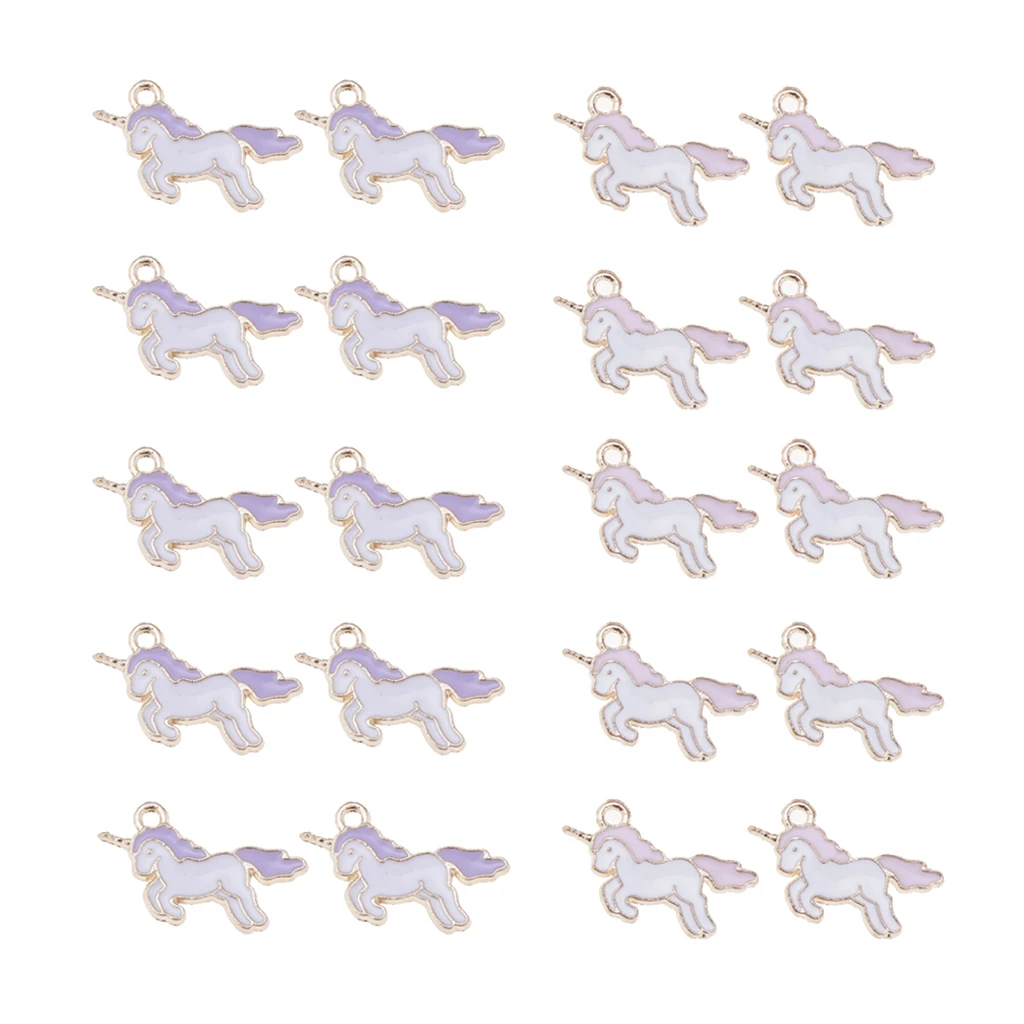 20 Pieces Unicorn Charms Pendant Findings Beads Jewelry Making Findings DIY Crafts Accessories, Pink and Purple
