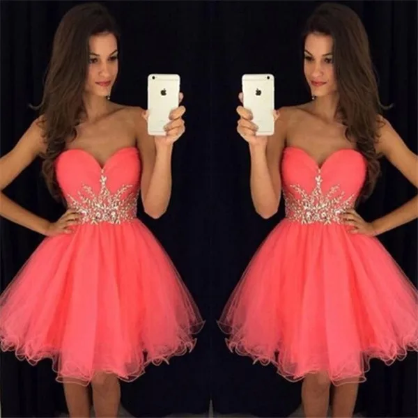 

Fuchsia 2019 Homecoming Dresses A-line Sweetheart Short Mini Organza Beaded Crystals Elegant Cocktail Dresses