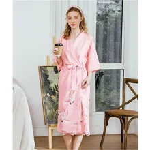 Китайский стиль, женское сексуальное атласное платье с рисунком Журавля, шелковый халат, мягкая шелковистая Удобная ночная рубашка