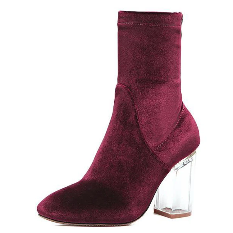 LALA IKAI Transparent Crystal Heel Short Boots Women Velvet High Heel Ankle Boot Fashion Women's Winter Boots (4)