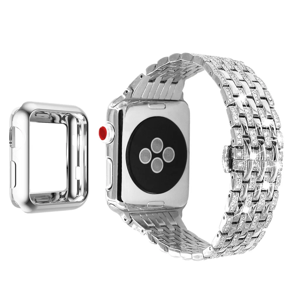 For Apple Watch Luxury Stainless Steel Watch Band with Diamond Strap