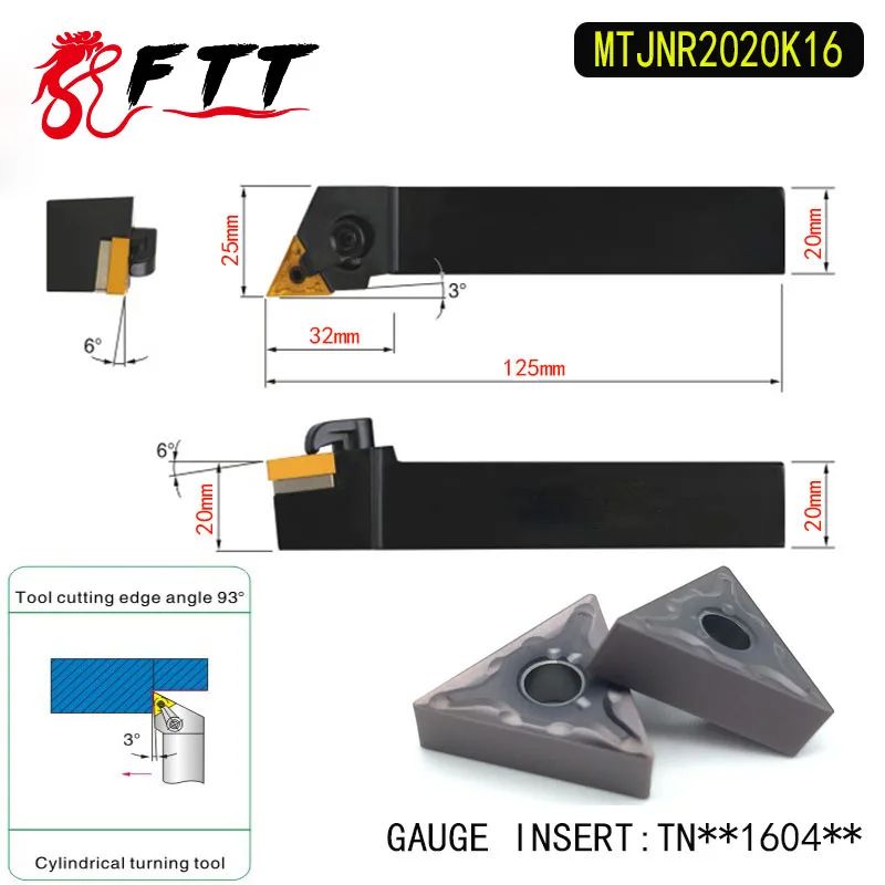 Mtjnr2020k16 93 Степень Внешний Расточные Инструменты держатель для TNMG160404 TNMG160408 используется на станках с ЧПУ Токарные станки машины