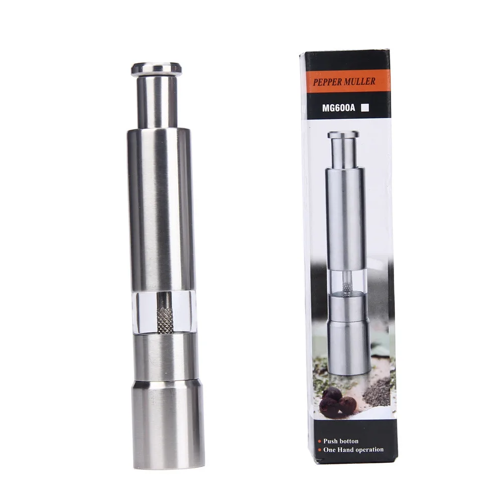 

New Qualified Stainless Steel Thumb Push Salt Pepper Grinder Levert Dropship dig683