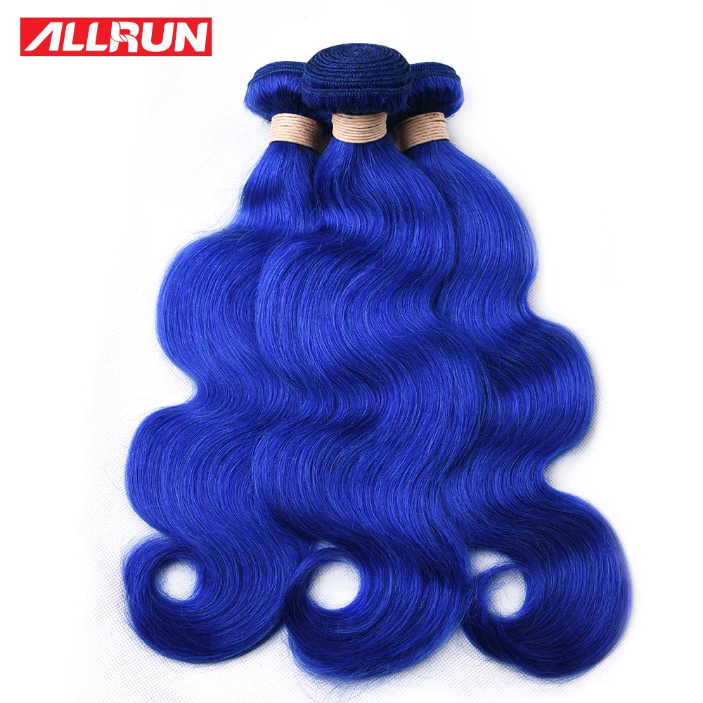 ALLRUN Indian Human Hair Weave Bundles Blue Colorful Hair Body Wave Bundles 1/3/4 Bundles Deal Dyed Bundles Remy Hair Extensions