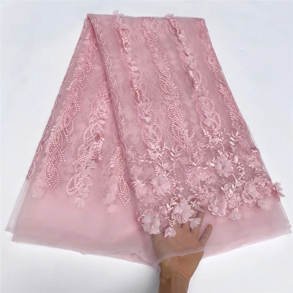 

french lace fabric 2018 african fabric nigerian lace high quality 3d flower beaded fabric bridal lace fabric 5yard/lot 5814-