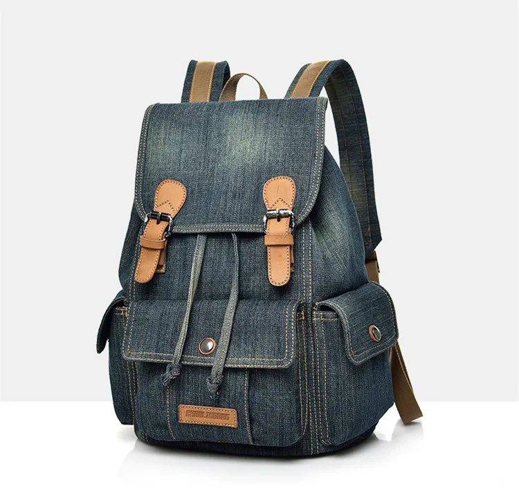 Micom Vintage Denim Backpack Women Mens Backpacks for Travelling School Bags For Teenagers Girls Large Capacity Drawstring Belts (17)