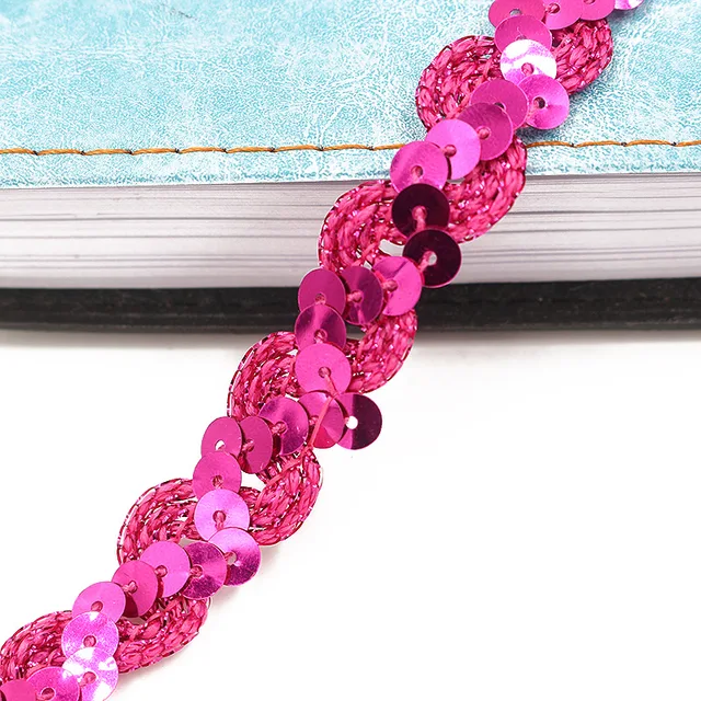 5Meters 1.5cm Loose Round Flat Sequins Laser Giltter Paillettes Sequins for Crafts Sewing on Cloth Accessory Sequin Trim fuchsia