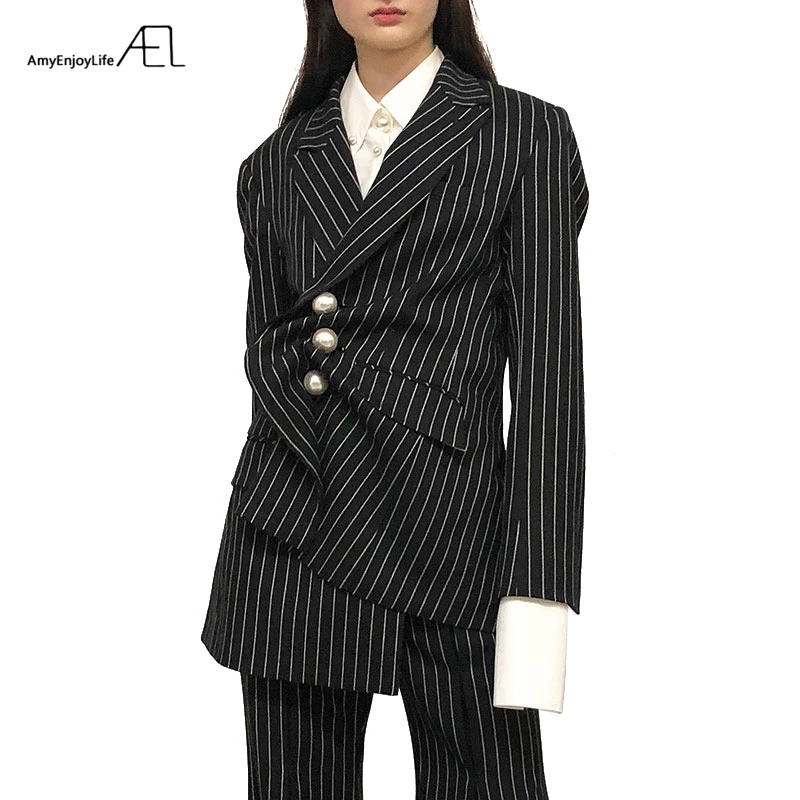 

AEL Pearl Button Irregular Woman Single Piece Suit Wrinkle Modeling 2018 Fashion Casual Hight Quality Femme Jacket le smoking