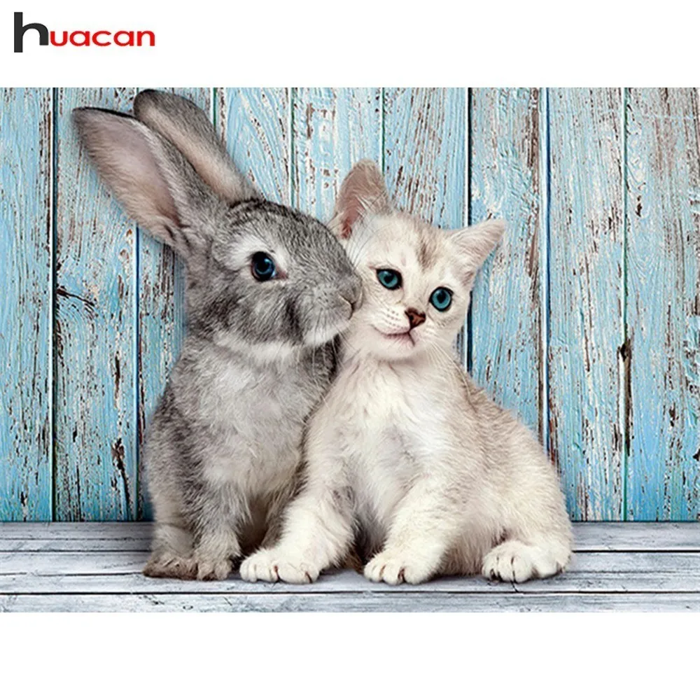 

HUACAN 5D DIY Diamond Painting Cat Diamond Embroidery Animals Full Drill Square Rabbit Decoration Home Picture Of Rhinestone