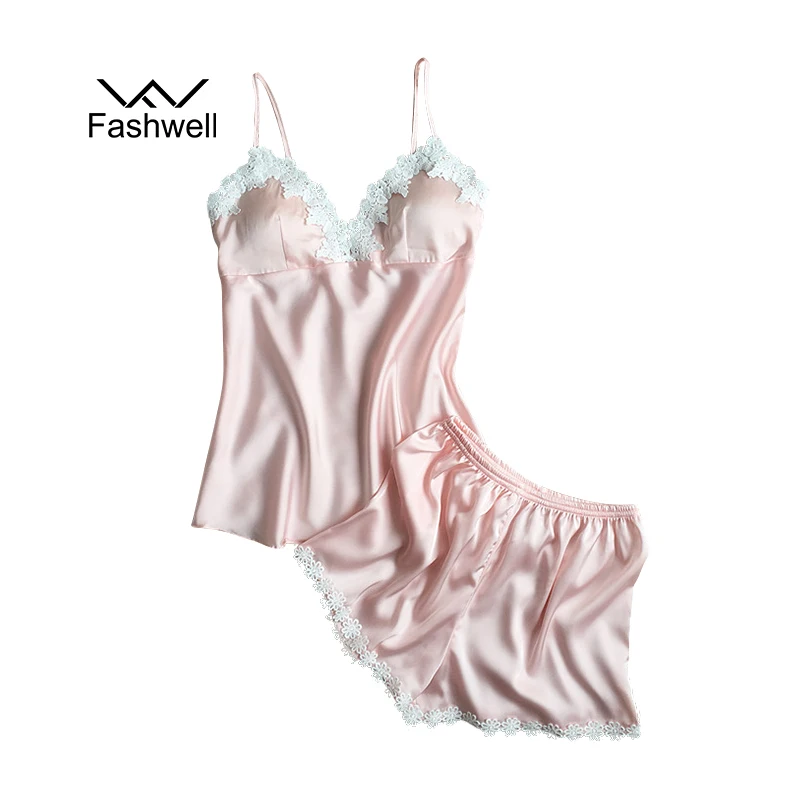 Fashwell новое летнее пикантное Платье Пижама на лямках женский шелковый пояс