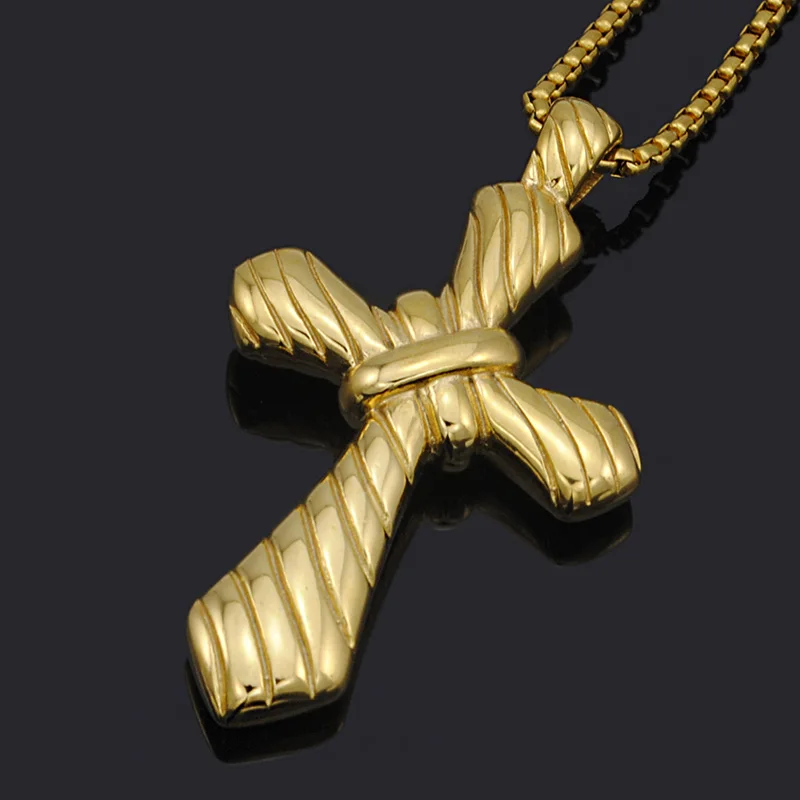 Dolaime Fashion Jewelry Men Religion Bundle Stripe Cross Pendant Gold