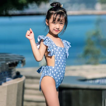 

Summer One-piece Toddler Girls Dot Burgundy Heart Attack Falbala Swimsuite Ruffle V-neck Baby Beach Bikini Halter Swimwear J11