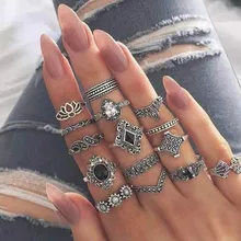 15 шт./компл. в богемном стиле античное серебряное кольцо с кристаллом для Для женщин Бохо миди кольцо на фаланг пальца женские свадебные Юбилей подарок