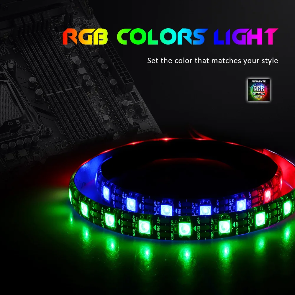 Адресуемая RGB Светодиодная лента для ПК, WS2812b цифровой светильник для ПК, для GIGABYTE RGB Fusion 3 pin 5V добавить коннектор на материнскую плату