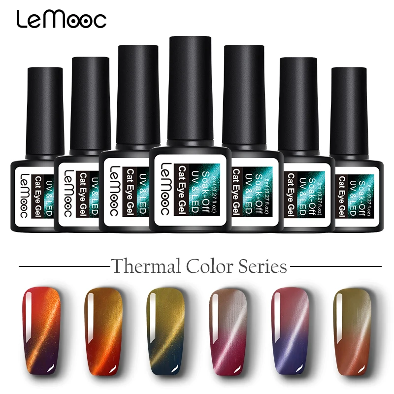 

LEMOOC Nail Gel Polish 8ml Thermal Cat Eye Temperature Color Changing Soak Off UV Gel Varnish Manicure Nail Art Lacquer