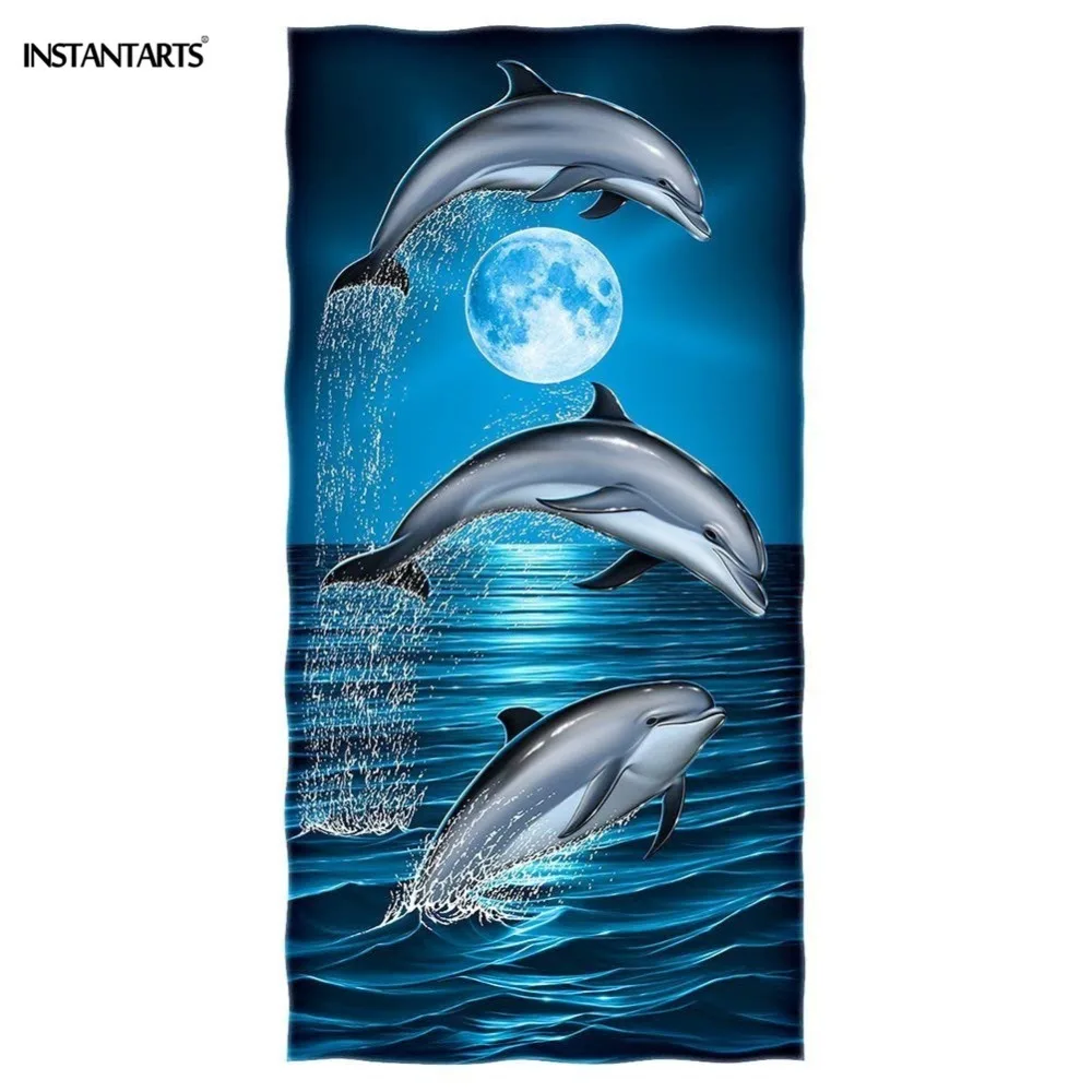 

INSTANTARTS Surfing Swimming Compact Beach Towel Large Microfiber Travel Fitness Towel Ocean Animals Dolphin Shark Whale Towels