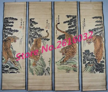 

Chinese ancient paintings, scroll, four tiger pictures, family decoration collection