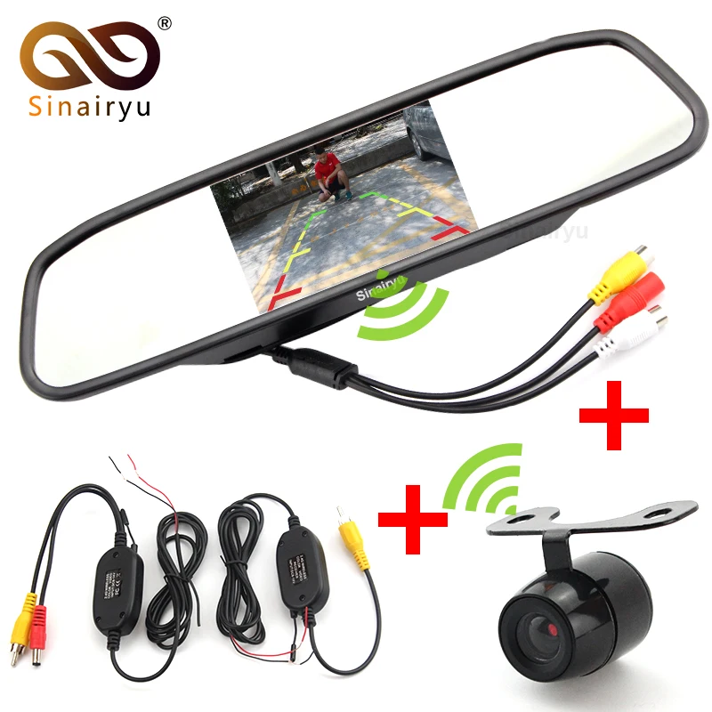 Sinairyu Auto Parking Assistance Wireless font b Camera b font Monitor Wireless 4 3 Rearview Mirror