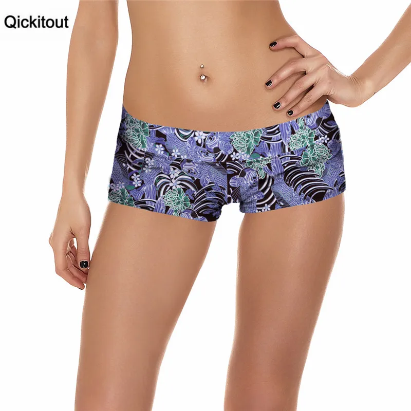 

Qickitout Shorts 2016 Fashion New Fitness Shorts Women Casual Fish Blue Flower Digtal Print Elasticity Waist Shorts drop ship