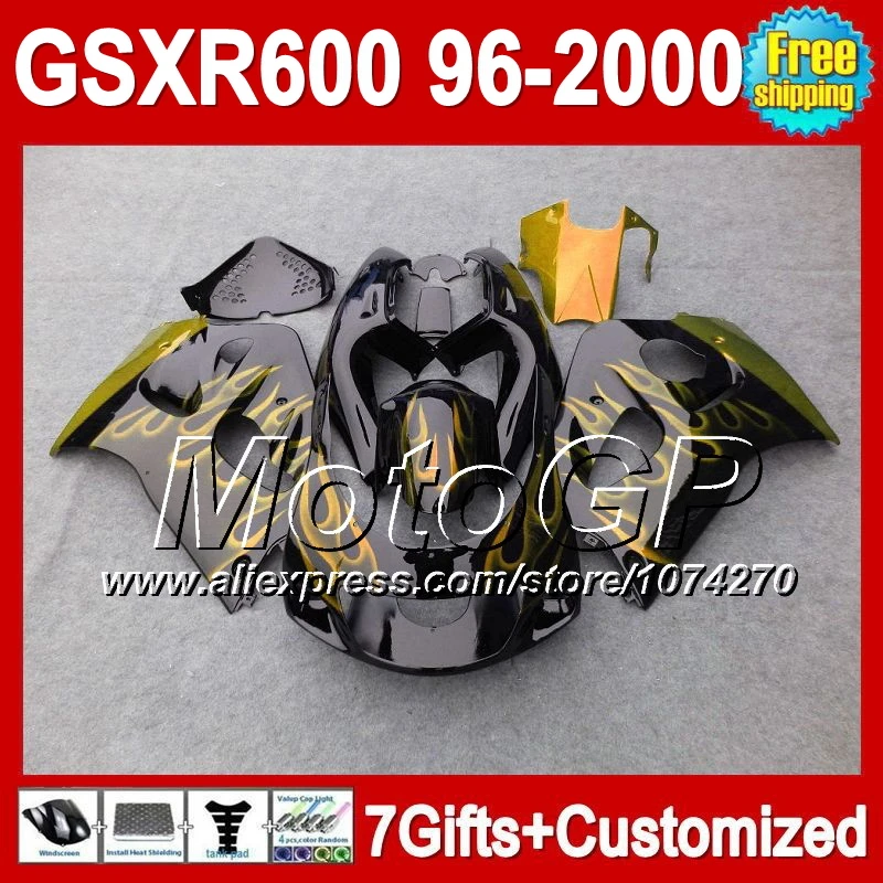 +Fairing For SUZUKI GSXR 600 GSX-R600 GSXR600 Gold flames 3P247 SRAD 1996 1997 1998 1999 golden black 2000 96 97 98 99 00 | Автомобили и
