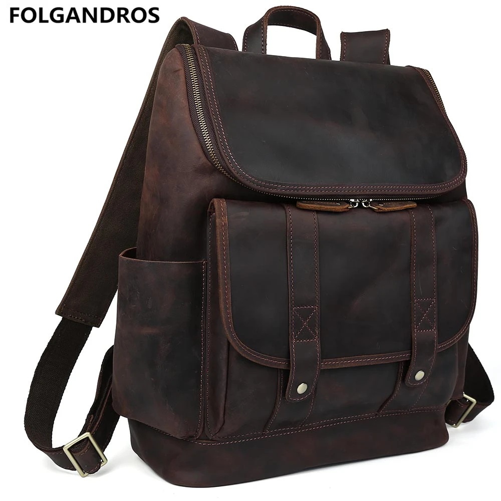 New Genuine Leather Vintage Laptop Backpack For Men Italian Cowhide