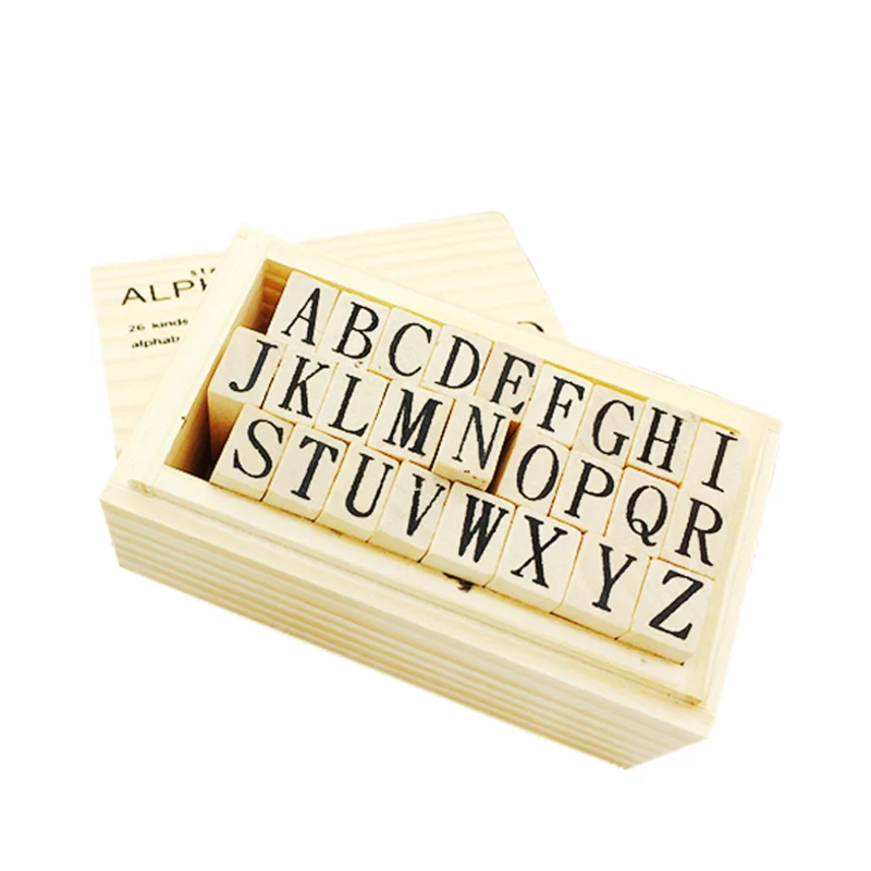 

26pcs/Set Vintage DIY Multi Purpose Regular Script Capital Letters Alphabet Letter Decoration Wood Rubber Stamps Set Wooden Box