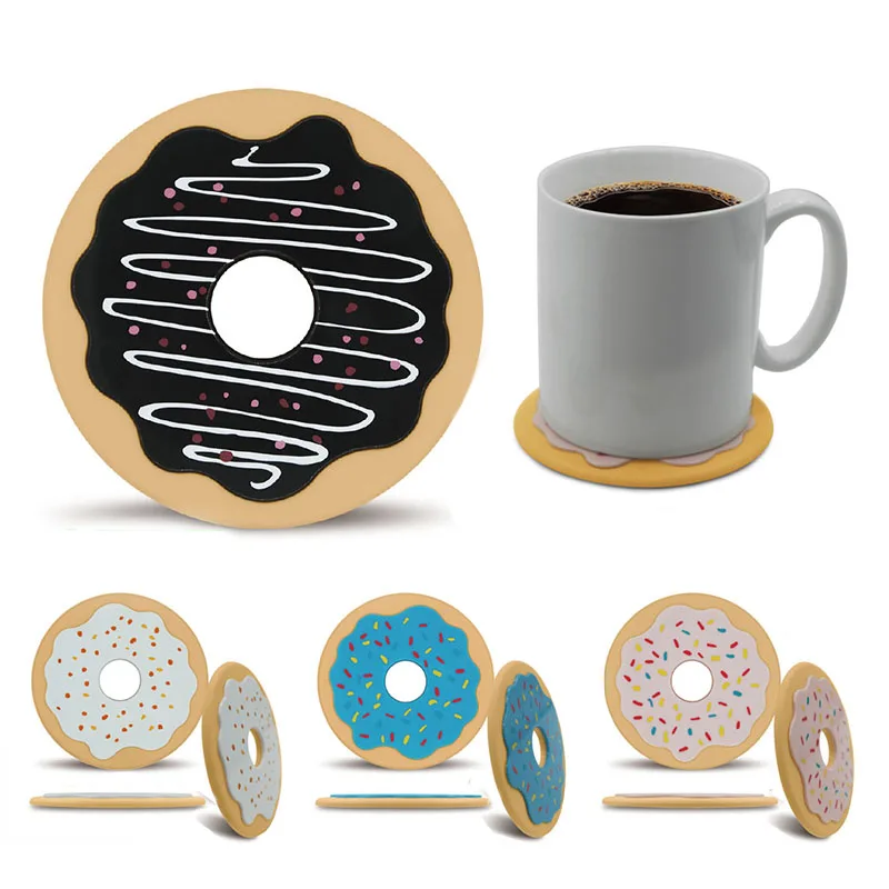 4Pcs Multicolor Donut Shape Silicone Coasters Coffee Cup Holder Drink