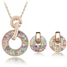 2016 Conjuntos Collar Aretes de Joyería de Moda Para Las Mujeres Collares De Cristal De Colores Colgantes de Oro Rosa Plateado