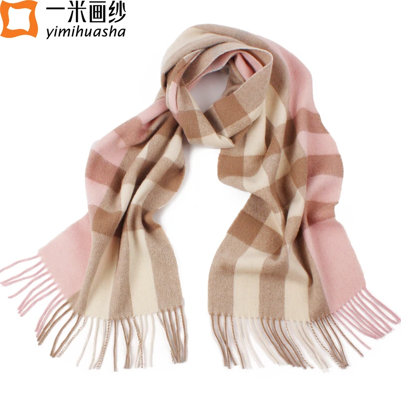2016 Winter fashion plaid thick lamb wool scarf for women pink tassel font b tartan b