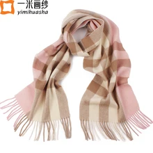 2016 Winter fashion plaid thick lamb wool scarf for women pink tassel tartan checked pashmina shawl wrap infinity size185*32cm